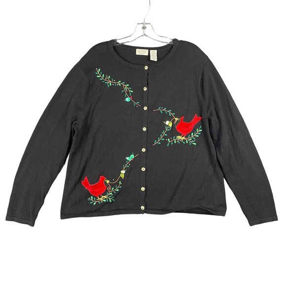 Womens Cardigan XL Embroidered Cardinal Whimsical Granniecore Grandma Modest - Picture 2 of 12